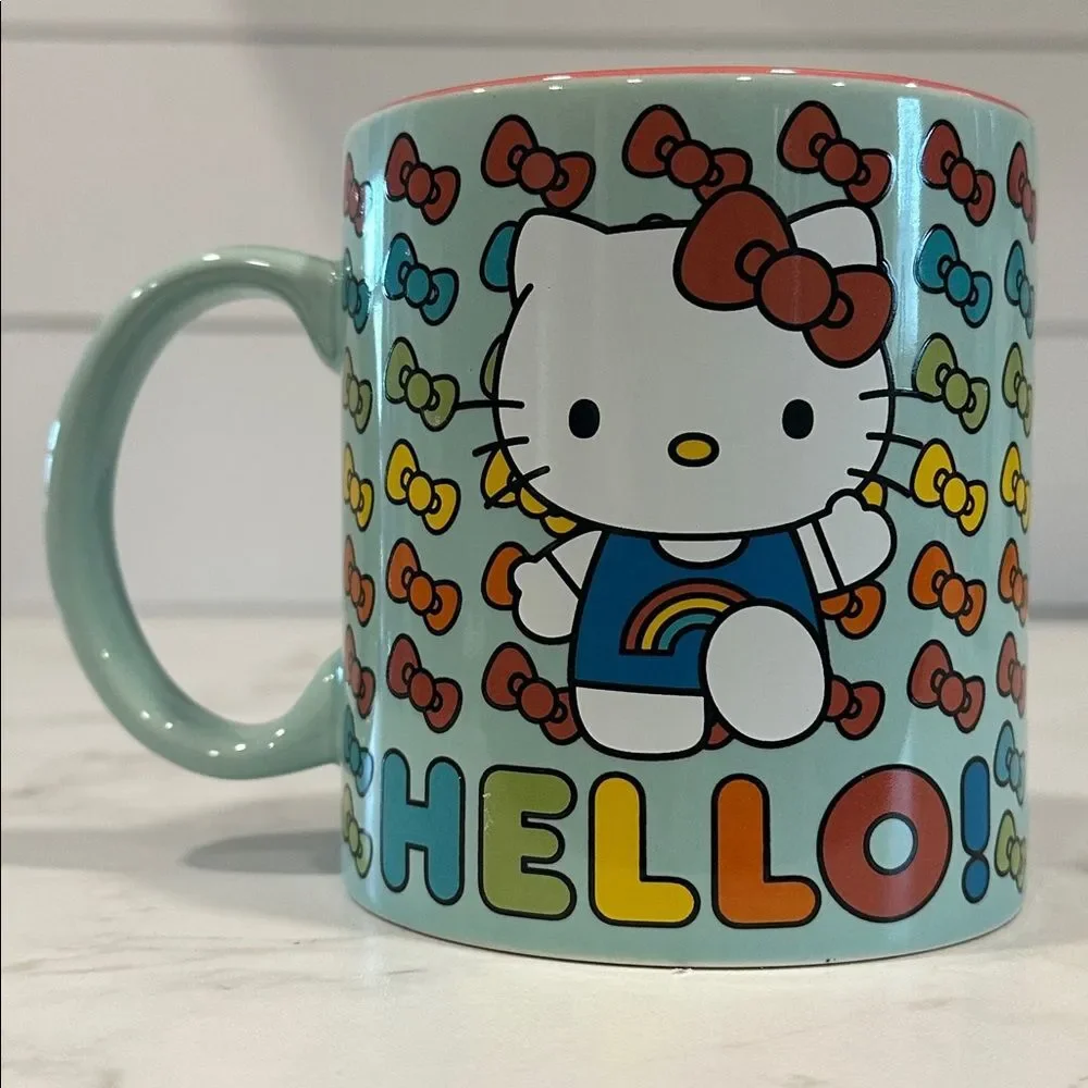 Hello Kitty Sanrio Hello Rainbows Coffee Mug 20 Ounce Ceramic Mug Bows NEW